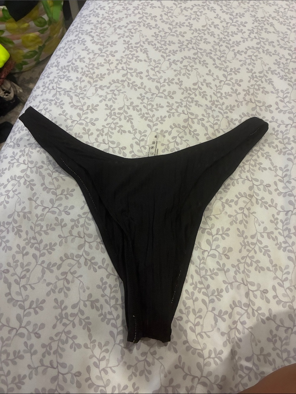 SHEIN Black Ribbed High Cut Bikini Bottom